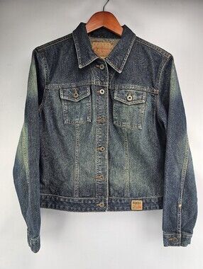 Guess Vintage 90's Y2K Denim Trucker Jacket Distressed Wash Cotton Women's XL